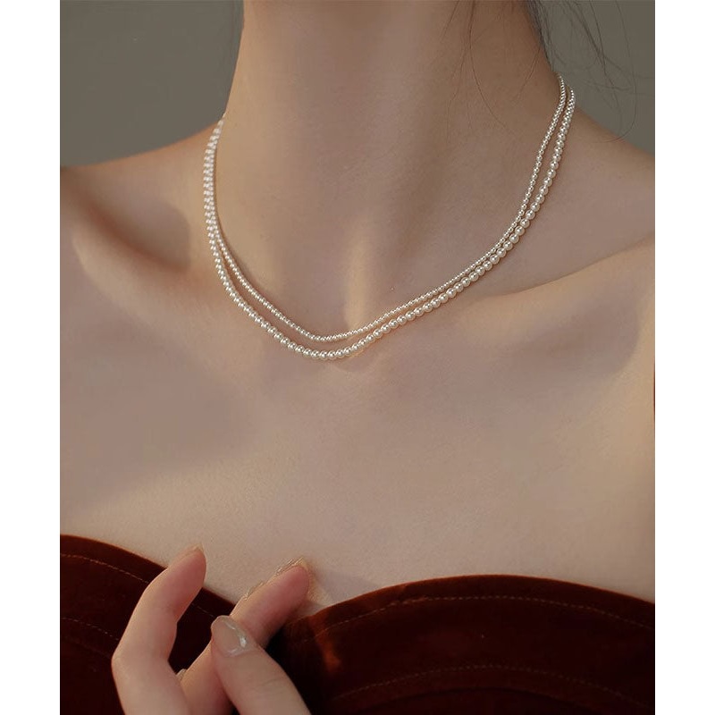 Cute White Alloy Pearl Beadi Gratuated Bead Necklace YA011