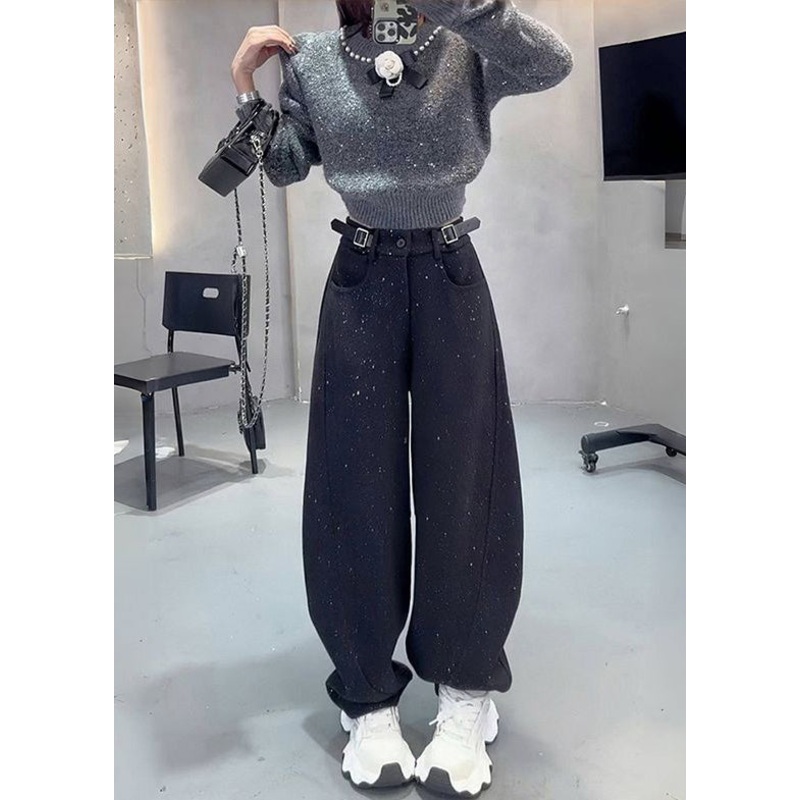 Fashion Grey Sequins Warm Fleece Woolen Pants Spring YO19