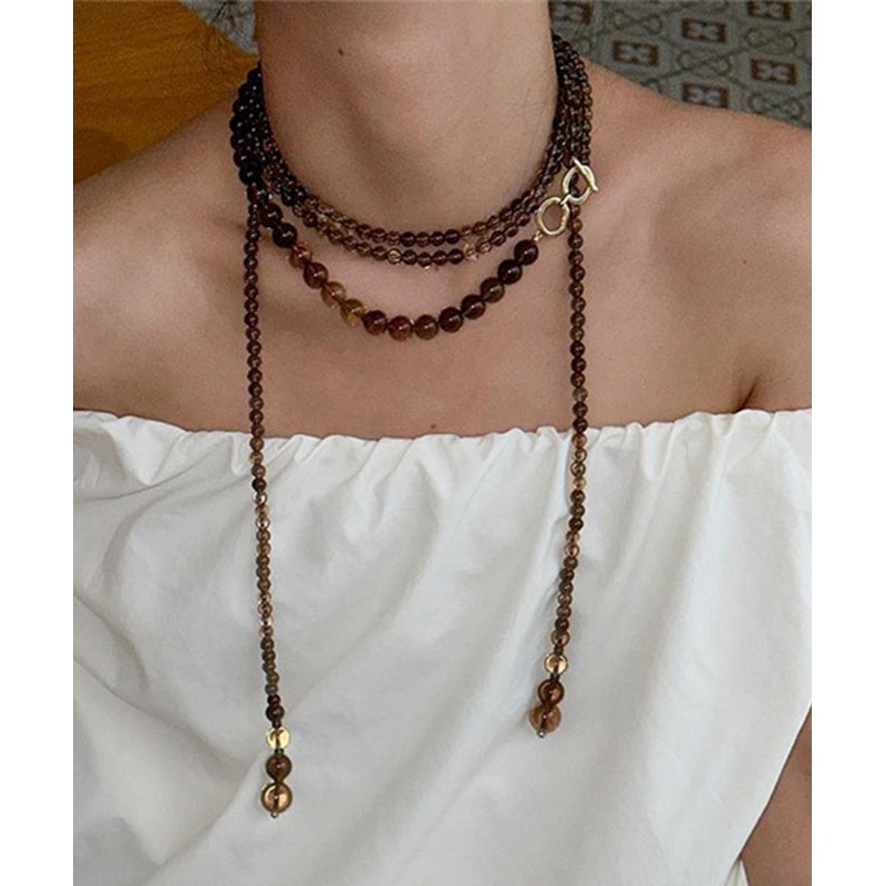Original Design Chocolate Alloy Crystal Beadin Gratuated Bead Necklace YU001