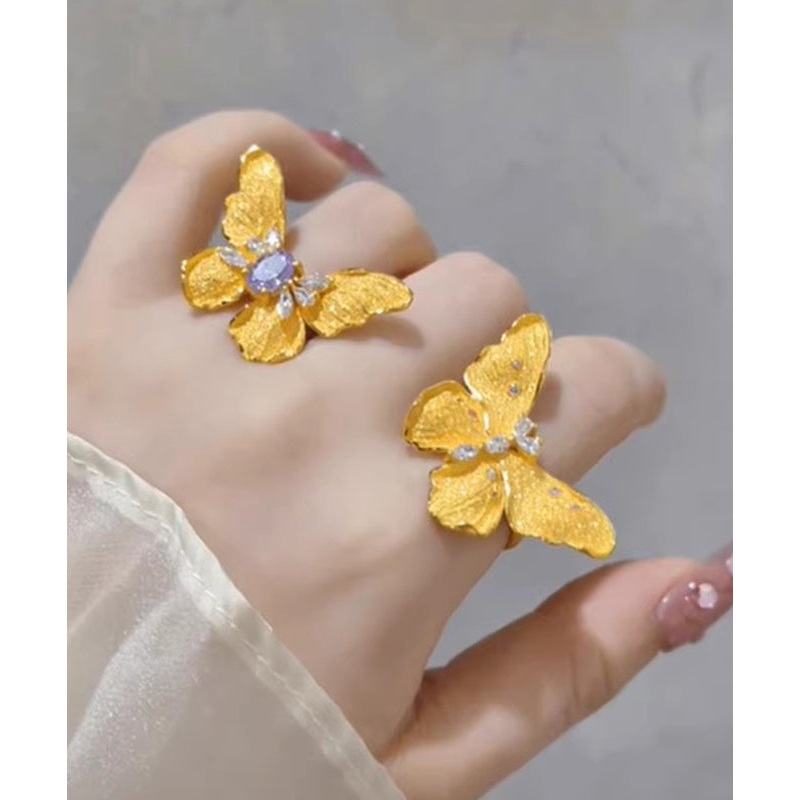 Original Design Gold Copper Alloy Zircon Butterfly Rings YA043