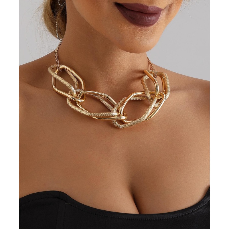 Oversize Gold Metal Alloy Geometry Chai Collar Necklace YI014