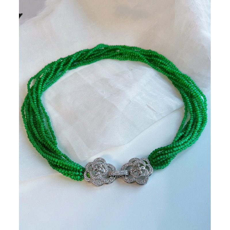 Skinny Green Stainless Steel Cat Eye Stone Multi Layer Beading Gratuated Bead Necklace YA026