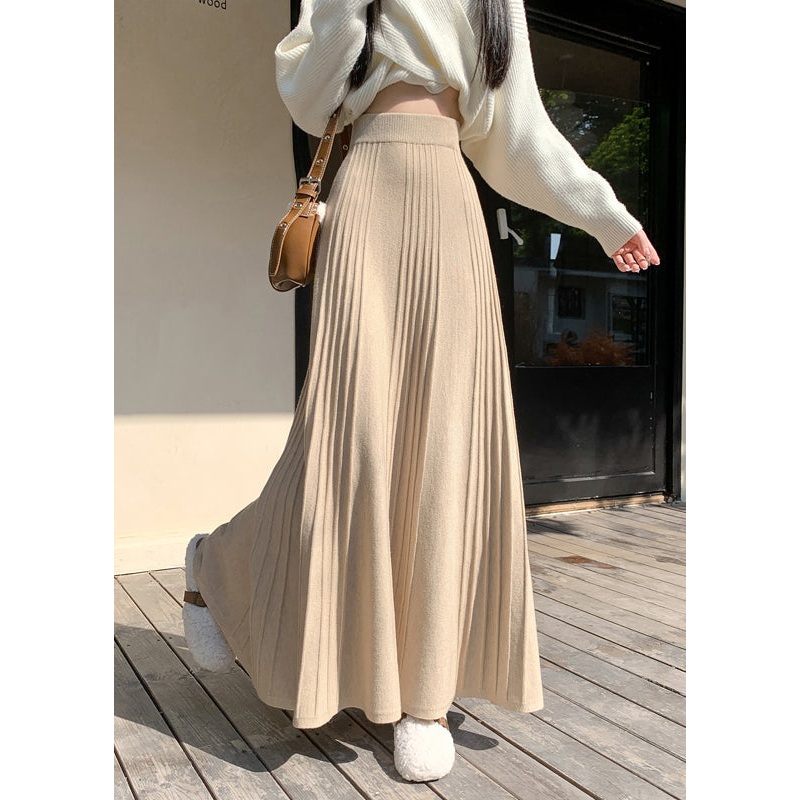 Stylish Beige Exra Large Hem Knit A Line Skirt Spring YP055