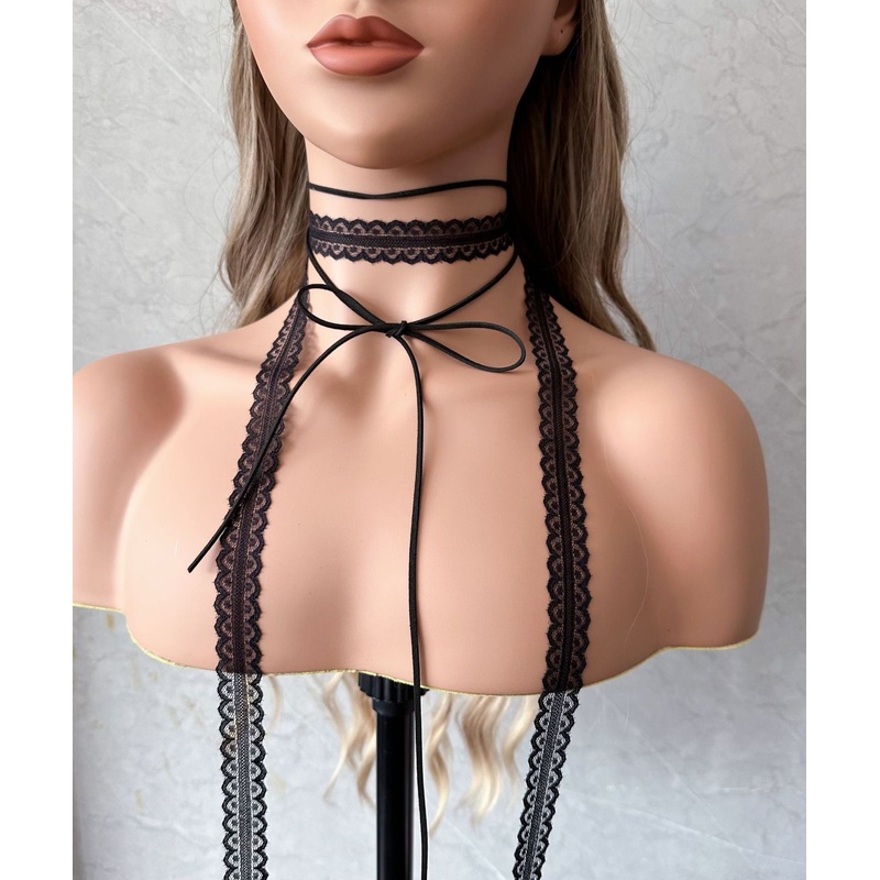 Stylish Black Lace Hollow Out Bow Necklace YA001