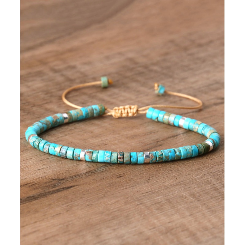Stylish Blue Handmade Weaving Turquoise Beading Charm Bracelet YI003