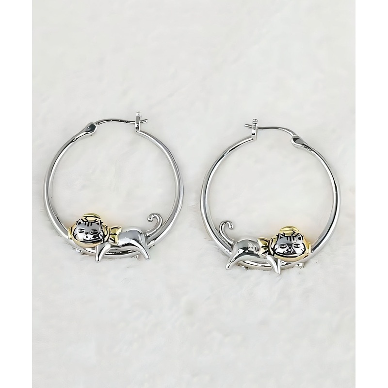 Unique Silk Copper Little Cats Hoop Earrings YA013