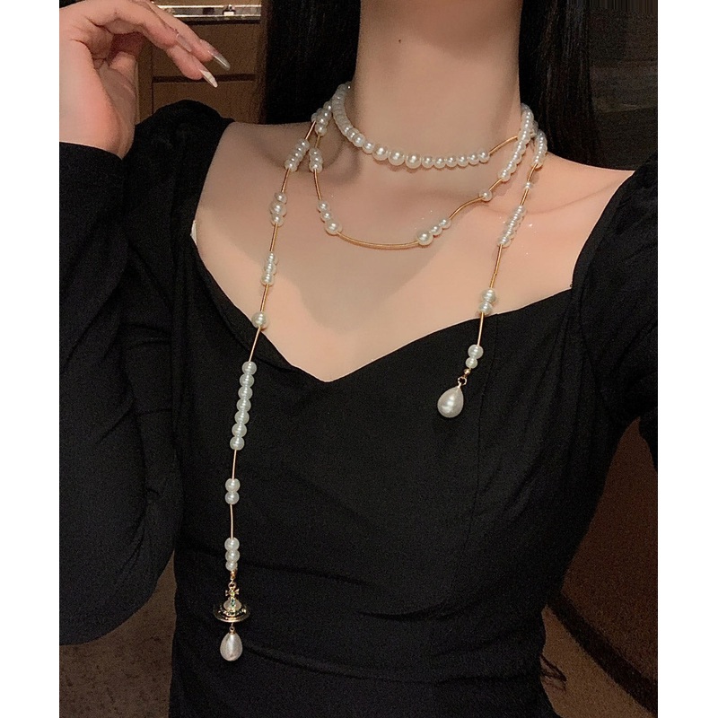 Vogue Gold Copper Alloy Pearl Double Layer Pendant Necklace YA032