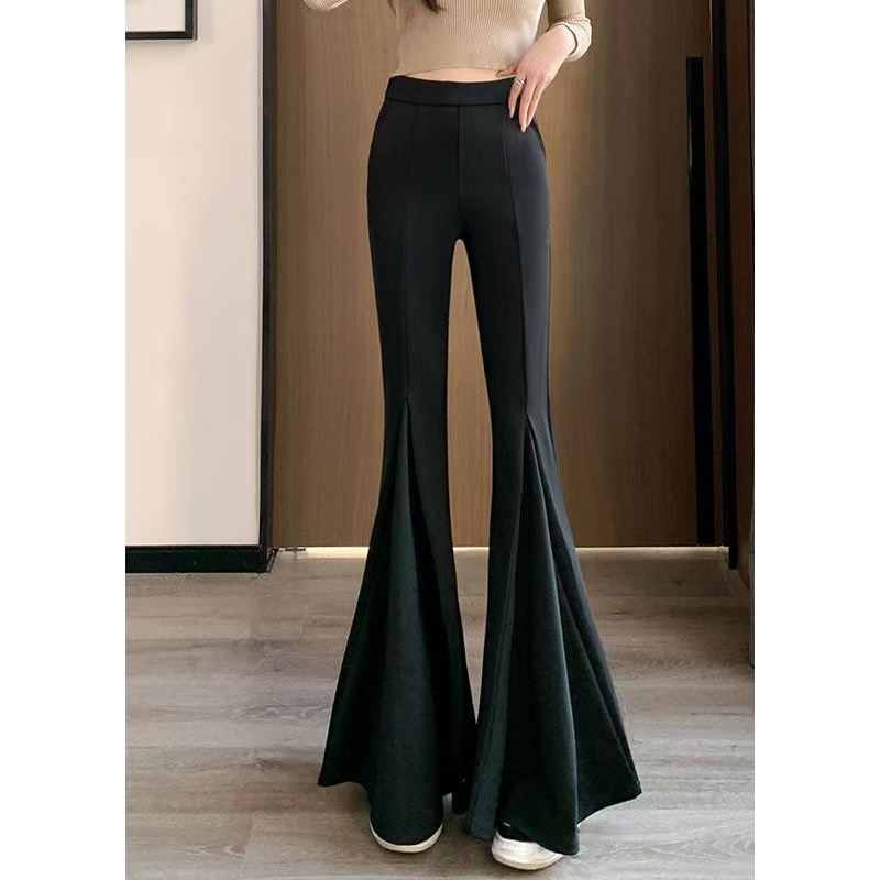 Women Black Tummy Control Spandex Bell-bottom Trousers Spring YP003
