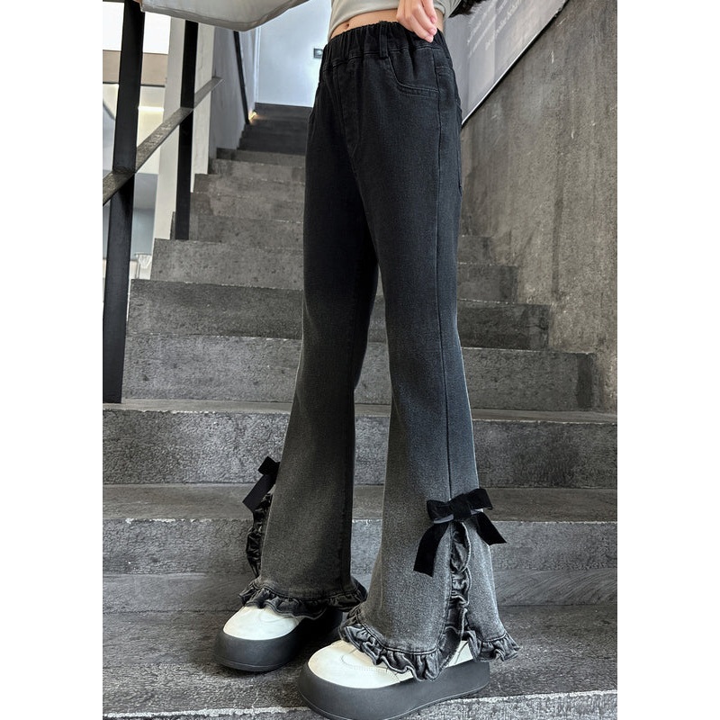 Women Gradient Color Ruffled Side Open Bell-bottom Trousers Spring YK031