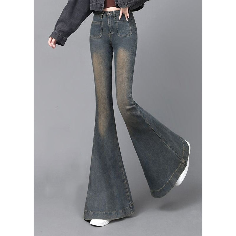 Women Navy High Waist With Pockets Denim Flare Bottoms Spring YP044