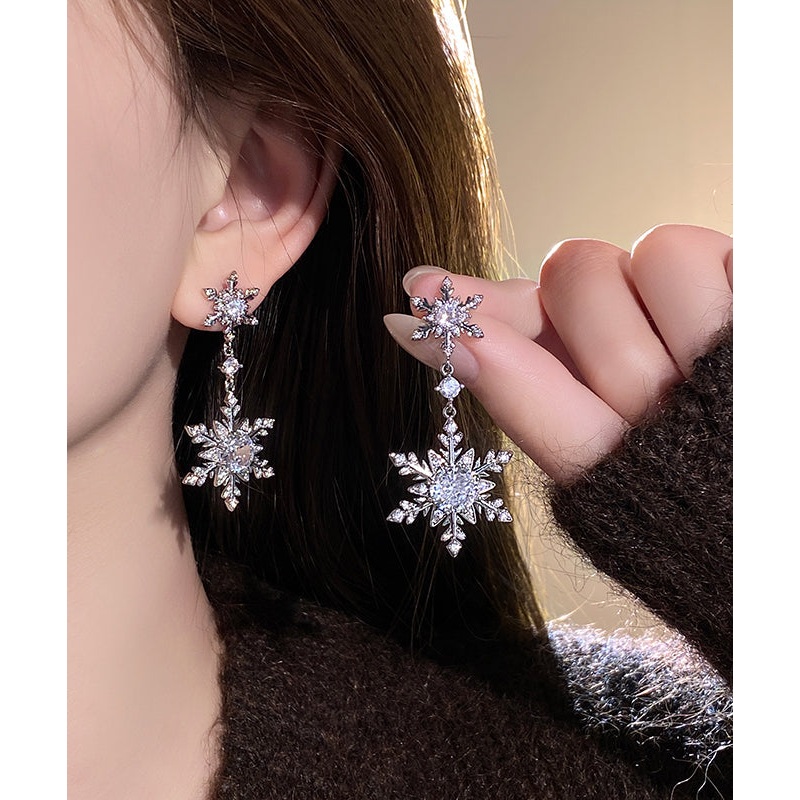 2025 Silk Stainless Steel Alloy Zircon Snow Drop Earrings YD024