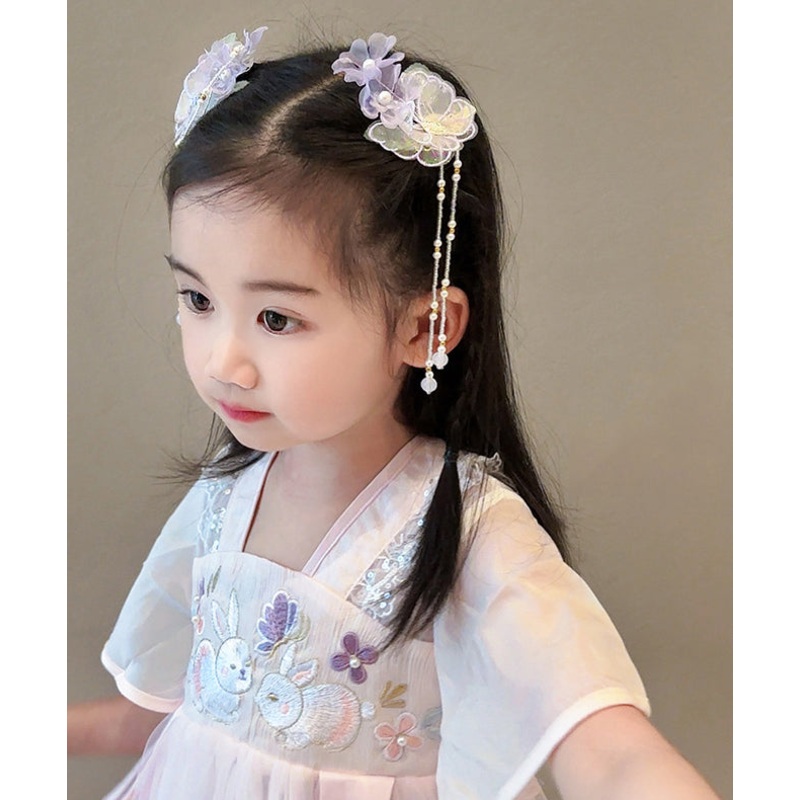 Beautiful Purple Alloy Butterfly Lotus Pearl Tassel Girls Hairpin YG024