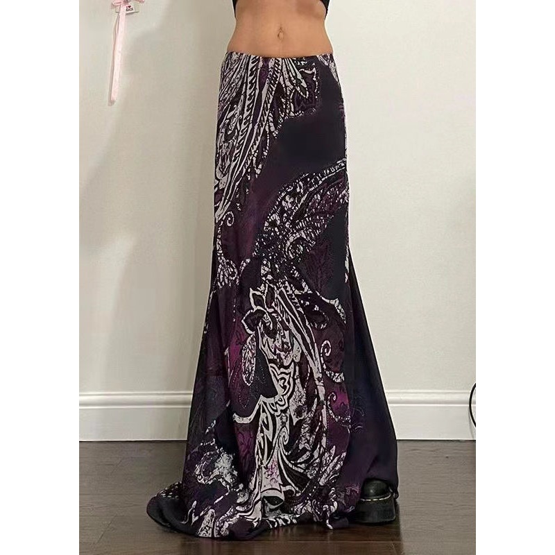 Bohemian Purple Print Draping A Line Skirt Spring YF034