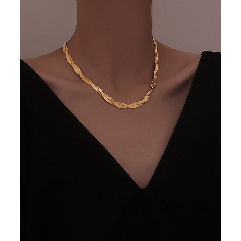 Boho Gold Stainless Steel Overgild Crossing Fried Dough Twists Princess Necklace YD022