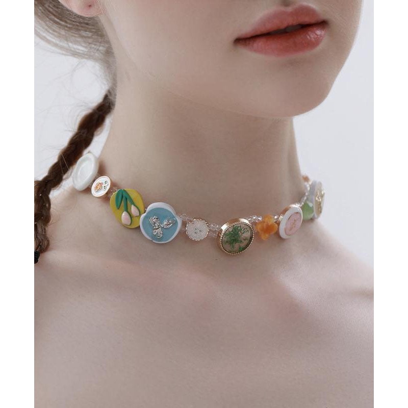 Boho Rainbow Alloy Beading Button Princess Necklace YD036