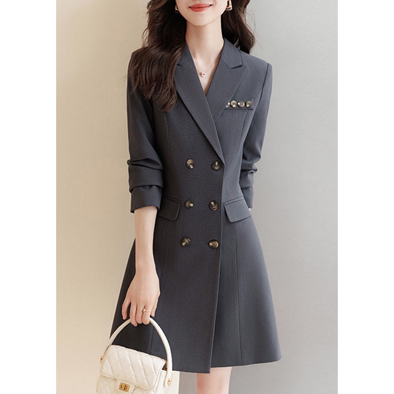 Boutique Grey Double Breast Silm Fit Coat Dresses Spring YJ060