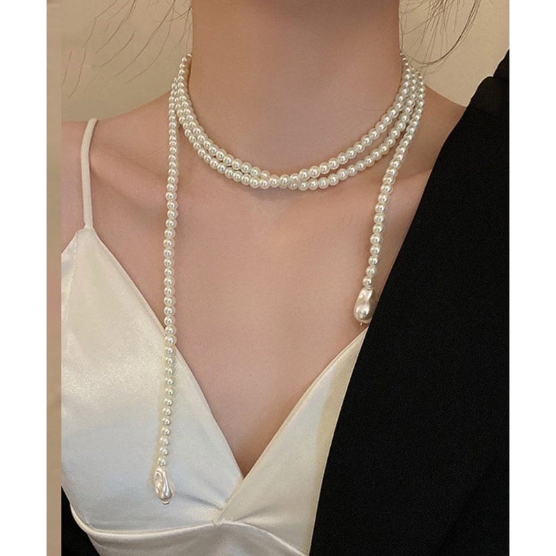 Casual White Alloy Pearl Beading Gratuated Bead Necklace YD012