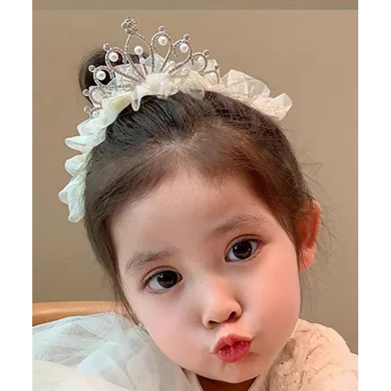Chic Beige Tulle Zircon Pearl Kids Hairpin YG025