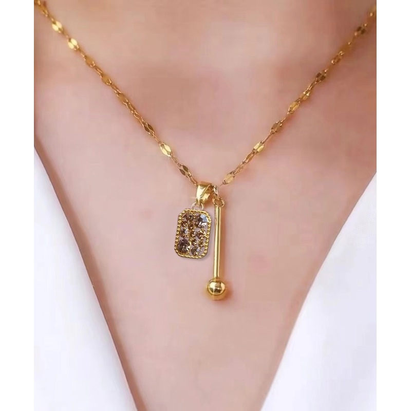 Fashion Brown Alloy Overgild Zircon Square Crystal Pendant Necklace YD028