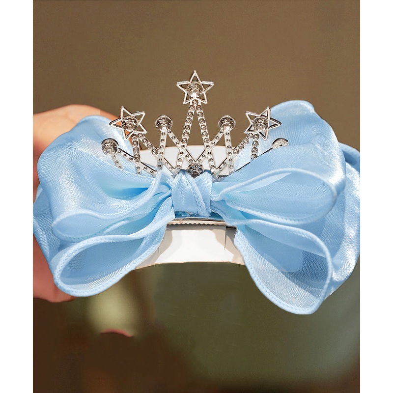 Novelty Blue Alloy Zircon Tulle Bow Crow Girls Hairpin YG038