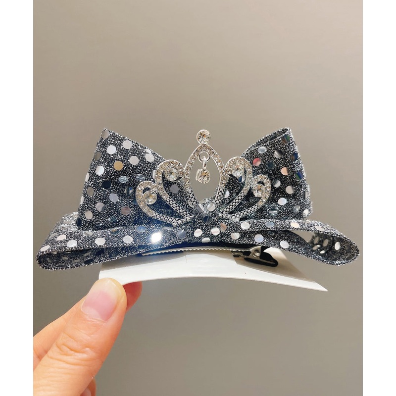 Original Design Black Alloy Zircon Bow Sequins Crown Kids Hairpin YG037