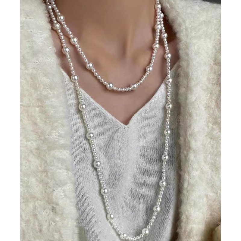Stylish White Alloy Pearl Beading Gratuated Bead Necklace YD010