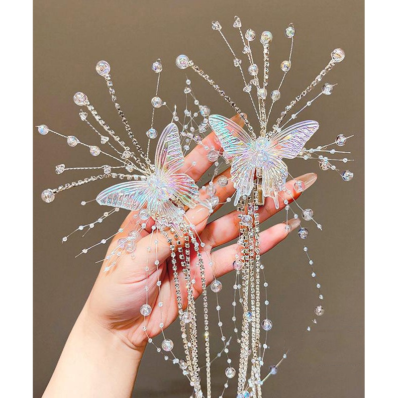 Unique Champagne Acrylic Butterfly Tassel Girls Hairpin YG031