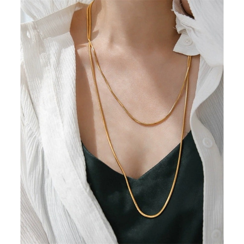 Unique Gold Stainless Steel Double Layer Sweater Necklace YD016
