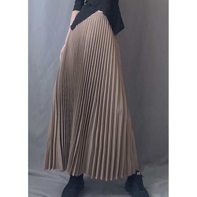 Art Chocolate Wrinkled Elastic Waist A Line Skirts Spring YJ005