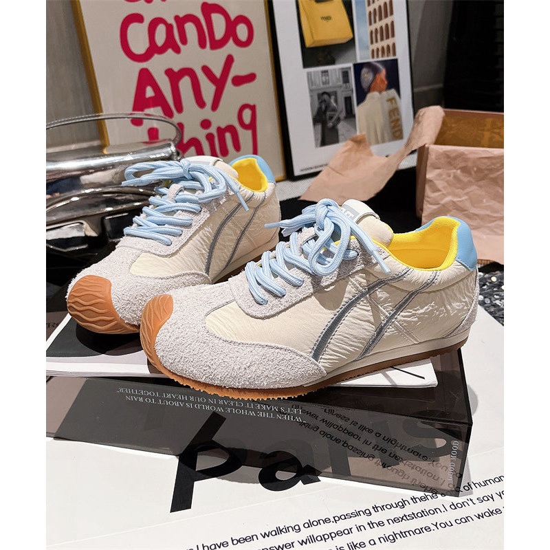 Casual Comfy Lace Up Splicing Sport Shoes For Women Blue Suede YC016