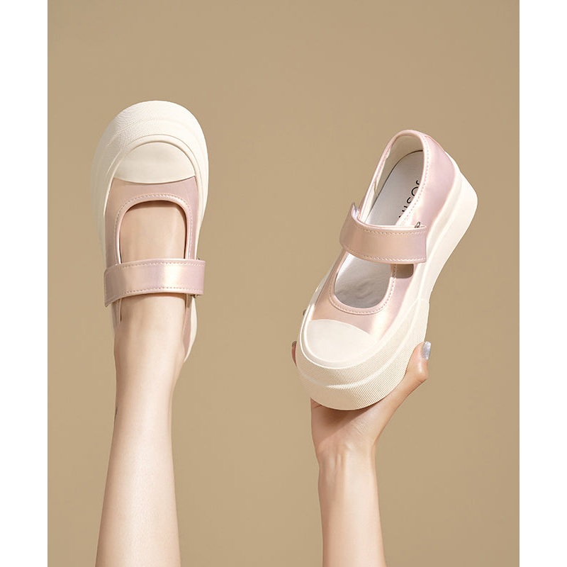 Casual Pink Buckle Strap Splicing Platform Flat Feet Shoes YC031