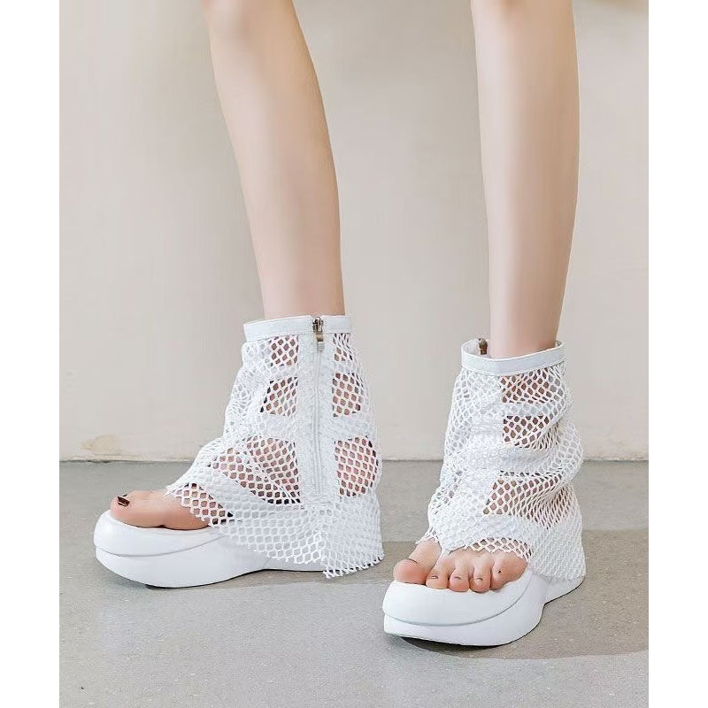European And American Style White Platform Breathable Mesh Clip Toe Cool Boots YC026