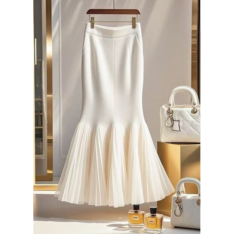 Loose White Solid Tulle Patchwork Fishtail Skirts Spring YJ006