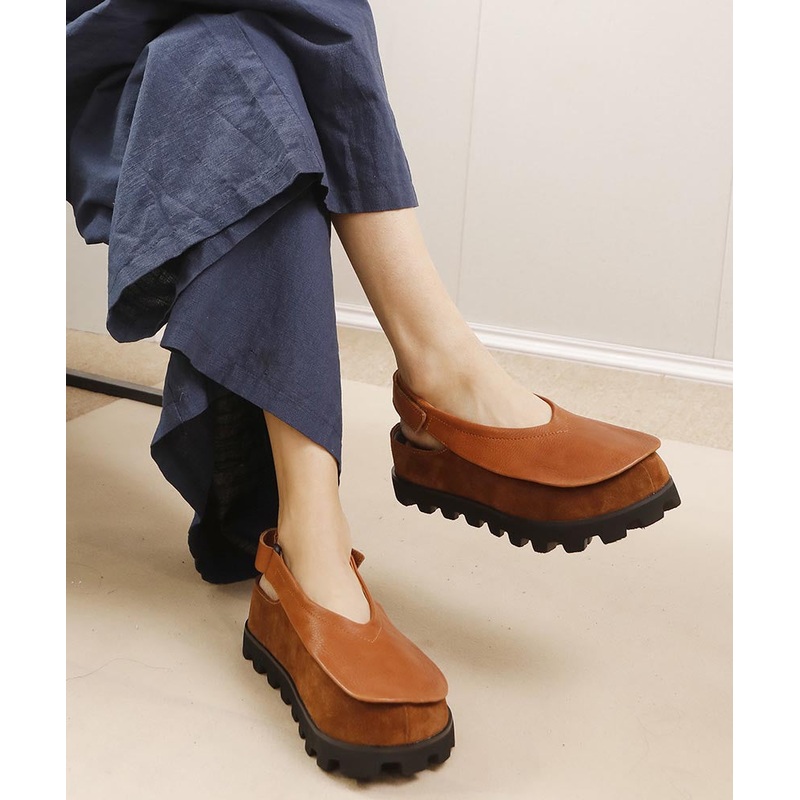 Original Design Handmade Brown Splicing Platform Flat Shoes YC030
