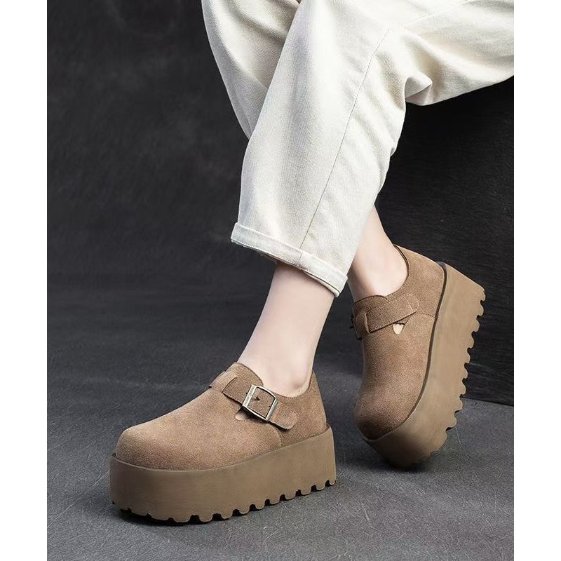 Original Design Khaki Women Splicing Suede Platform Shoes YC010
