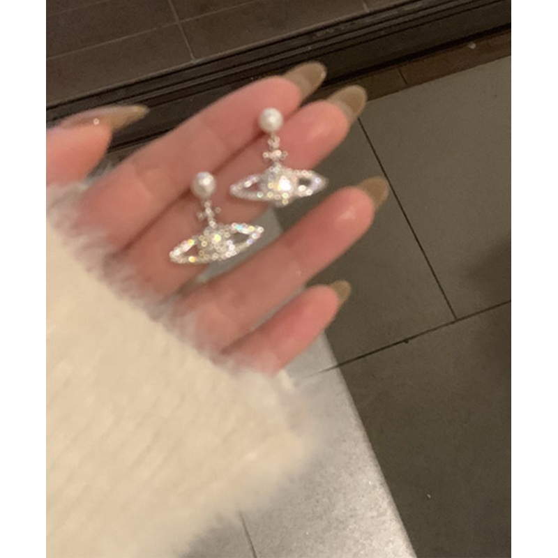 Vogue White Copper Zircon Pearl Planet Drop Earrings YX018