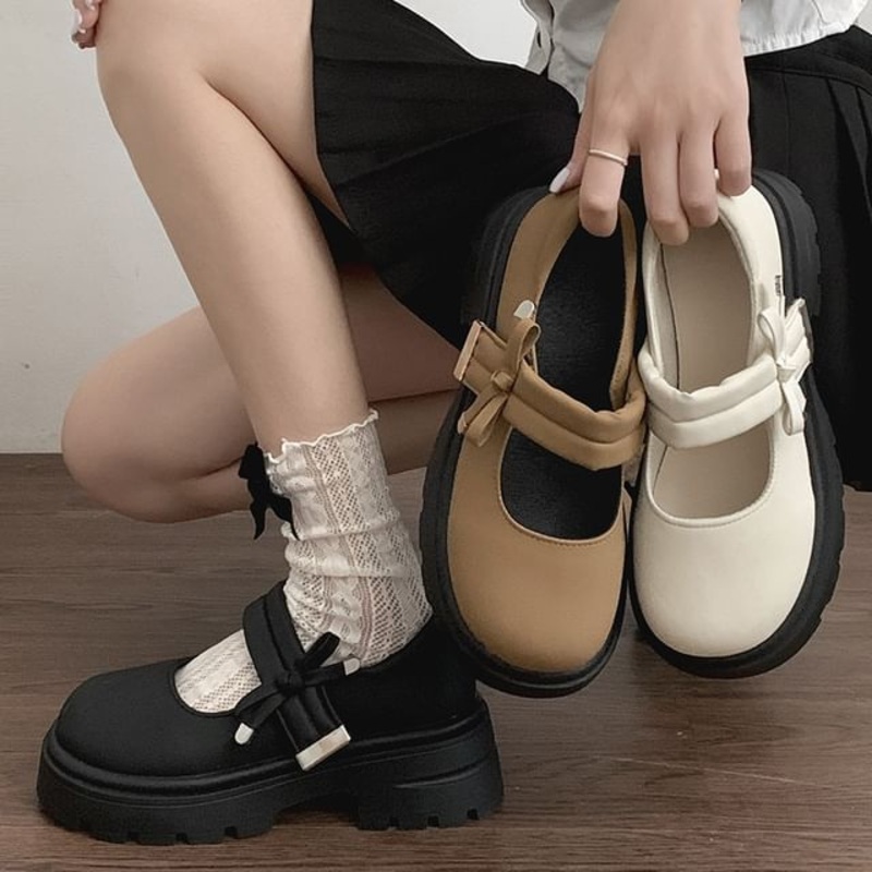 Platform Plain Mary Bow Jane Shoes