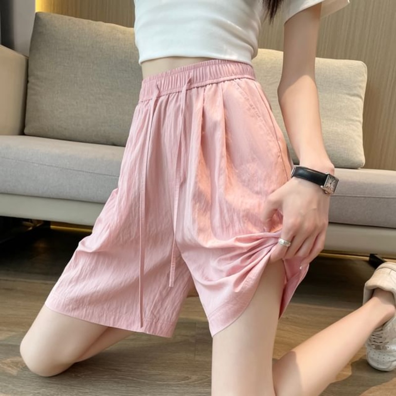 Shorts Plain Drawstring Waist|Black|Coffee|Gray|Light Green|Light Khaki|Pink|S|M|L|XL|2XL|3XL