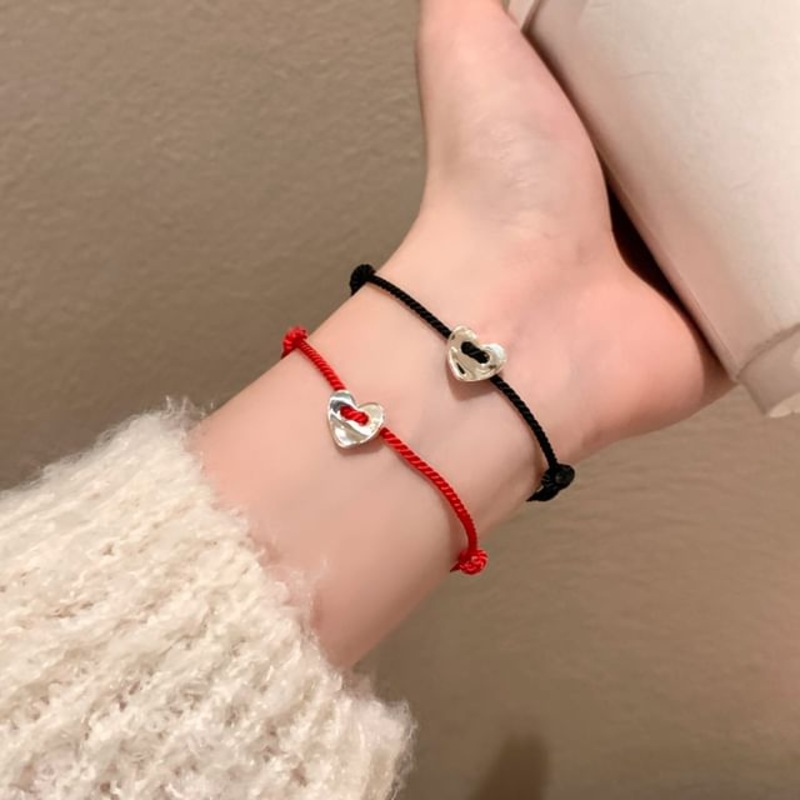 Alloy String Bracelet Heart|Black|Red|One Size