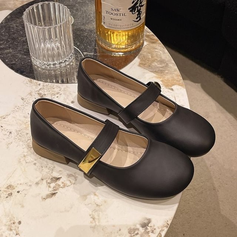 Jane Mary Faux Shoes Leather|Black|Khaki|Off-White|35|36|37|38|39|40