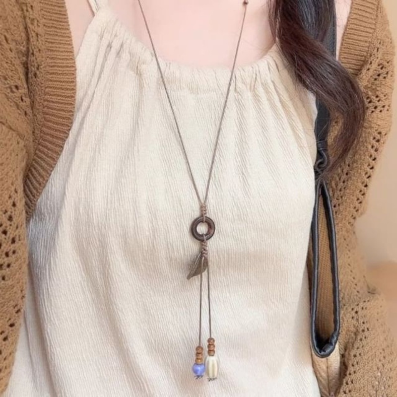 Necklace Cord Pendant Leaf Hoop