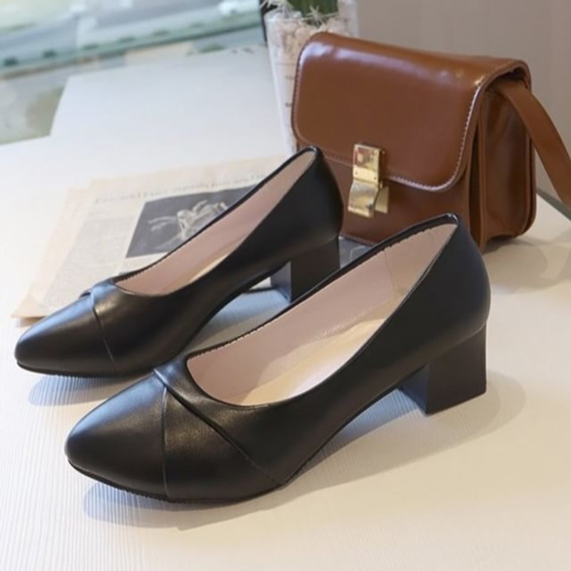 Pointed Pumps Block Toe Heel|Black|Gray|35|36|37|38|39|40|41