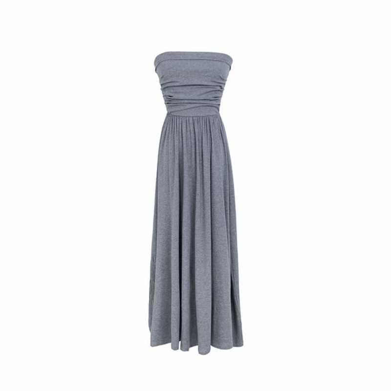 Tube Maxi Dress A-Line Ruched|Gray|M