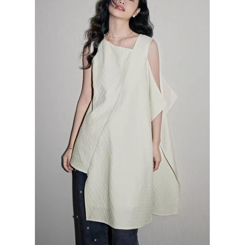 Asymmetrical Simple White Patchwork Summer Shirts