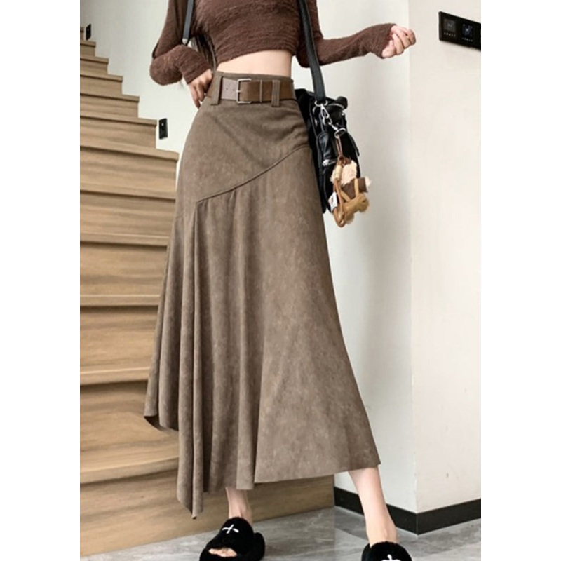 Asymmetrical Summer Line Coffee Wrinkled New Skirts A