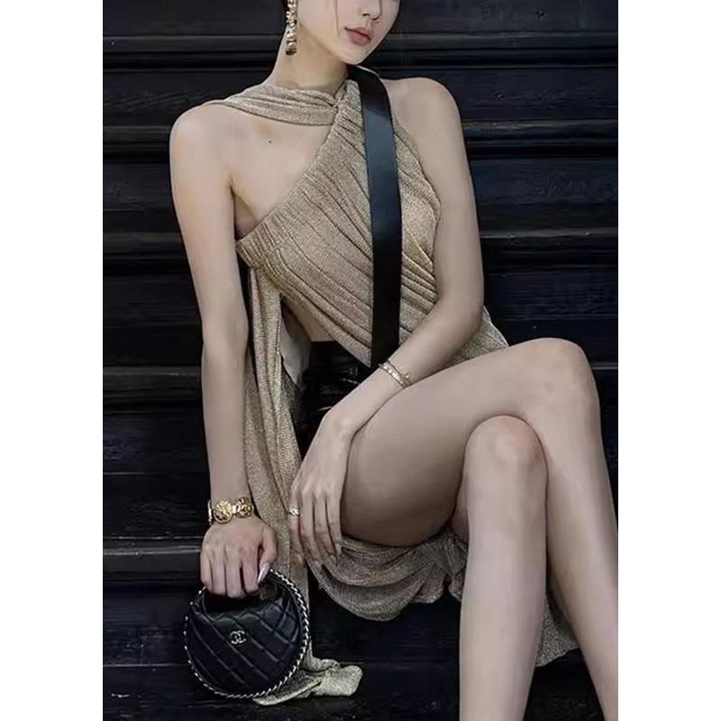 Asymmetrical Wrinkled Light Top Silk Green One Shoulder Art
