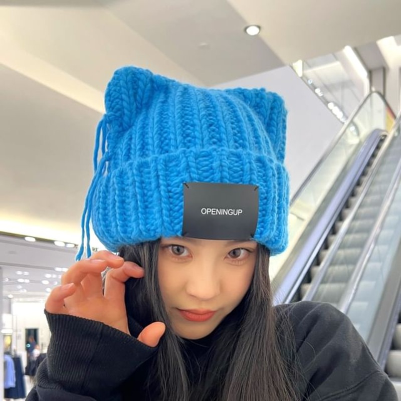 Beanie Cat Applique Ear Knit Lettering
