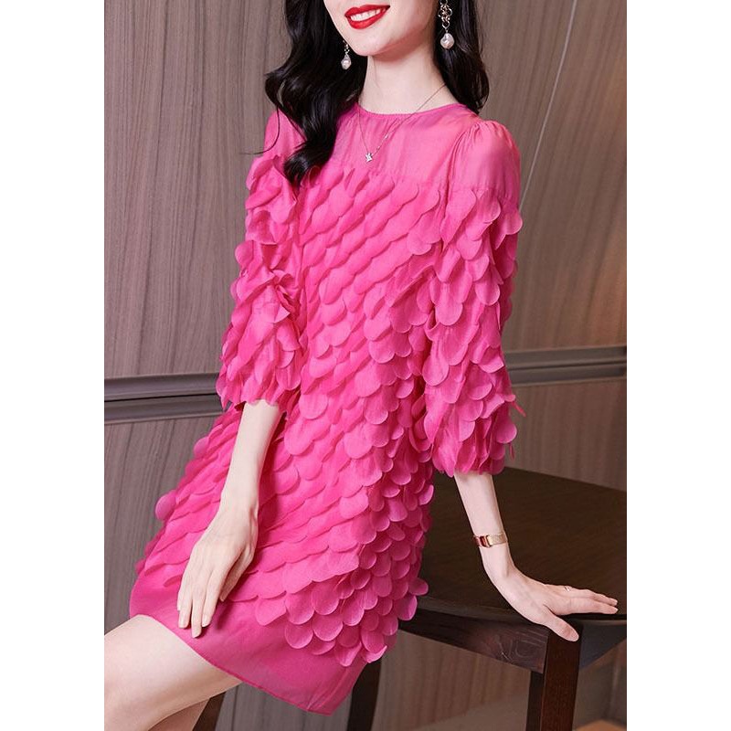Bracelet Dresses Rose Chiffon Mid O-Neck Novelty Sleeve