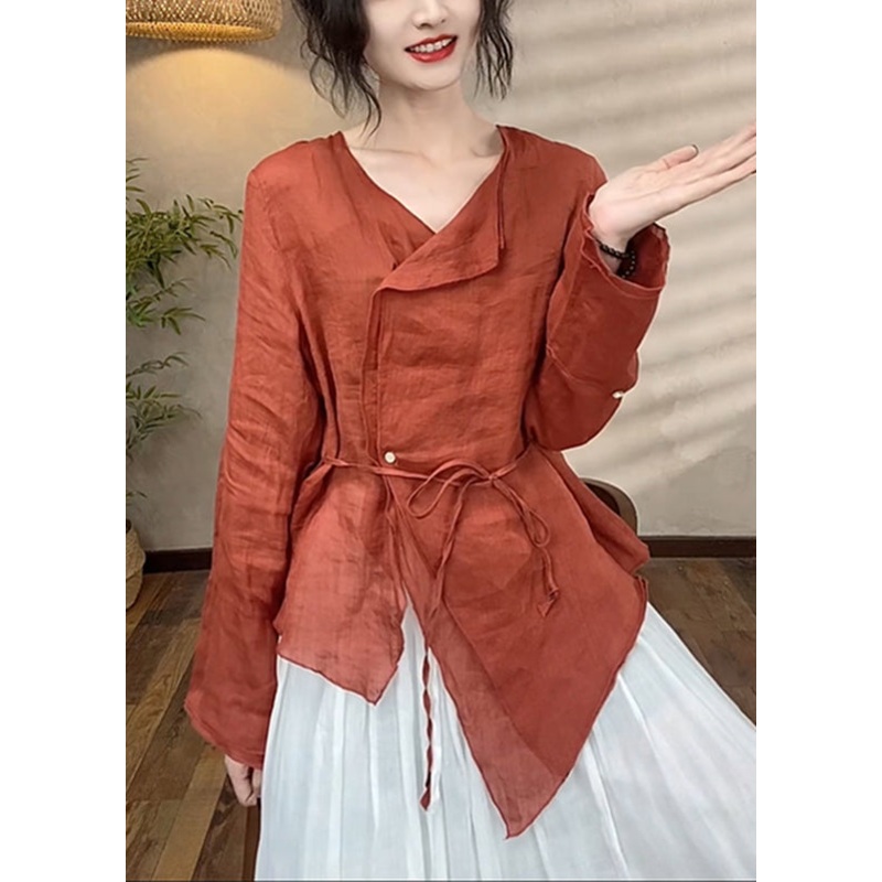 Brief Asymmetrical Red Patchwork Top Spring