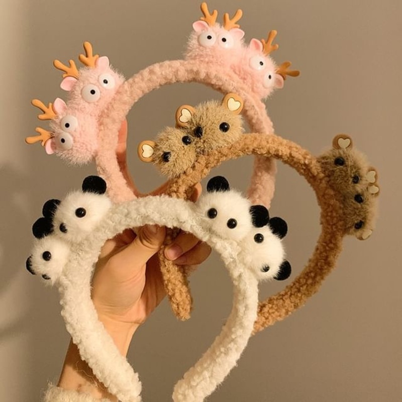Chenille Headband Animal|Antler – Pink|Bear – Khaki|Panda – Black & White|One Size